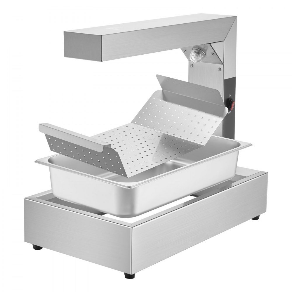 VEVOR Calentador de alimentos para patatas fritas, lámpara de calentamiento de alimentos comercial de 750 W, estación de descarga eléctrica de acero inoxidable con luz de calentamiento, encimera de 104-122 °F, calentador de alimentos para patatas fritas, buffet, cocina, restaurante, plateado