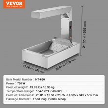 VEVOR Calentador de alimentos para patatas fritas, lámpara de calentamiento de alimentos comercial de 750 W, estación de descarga eléctrica de acero inoxidable con luz de calentamiento, encimera de 104-122 °F, calentador de alimentos para patatas fritas, buffet, cocina, restaurante, plateado