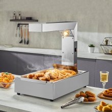 VEVOR Calentador de alimentos para patatas fritas, lámpara de calentamiento de alimentos comercial de 750 W, estación de descarga eléctrica de acero inoxidable con luz de calentamiento, encimera de 104-122 °F, calentador de alimentos para patatas fritas, buffet, cocina, restaurante, plateado