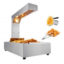 VEVOR Calentador de alimentos para patatas fritas, lámpara de calentamiento de alimentos comercial de 750 W, estación de descarga eléctrica de acero inoxidable con luz de calentamiento, encimera de 104-122 °F, calentador de alimentos para patatas fritas, buffet, cocina, restaurante, plateado