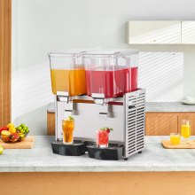 VEVOR Dispensador de bebidas comerciales, 13.6 Qt 12L 2 tanques Máquina de bebidas de té helado, 280W 304 Dispensador de jugo de acero inoxidable con controlador de termostato de 41 ℉-53.6 ℉, para bebidas frías restaurante hotel fiesta