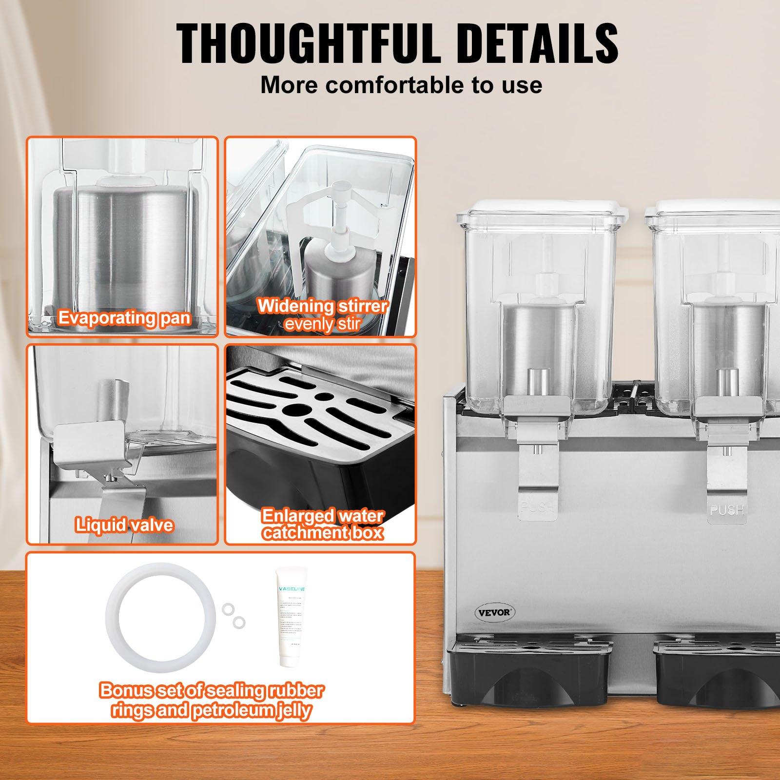 VEVOR Dispensador de bebidas comerciales, 13.6 Qt 12L 2 tanques Máquina de bebidas de té helado, 280W 304 Dispensador de jugo de acero inoxidable con controlador de termostato de 41 ℉-53.6 ℉, para bebidas frías restaurante hotel fiesta