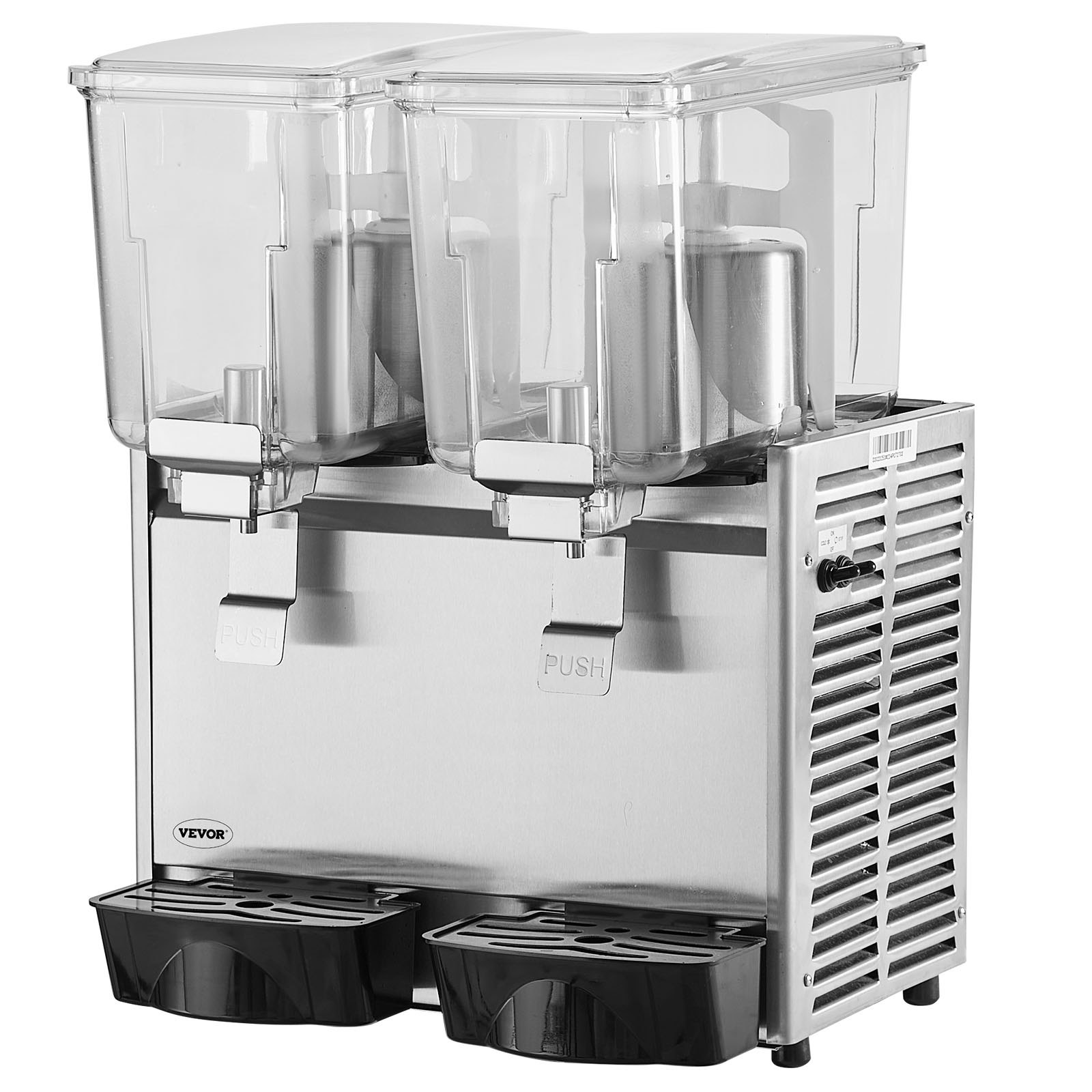 VEVOR Dispensador de bebidas comerciales, 13.6 Qt 12L 2 tanques Máquina de bebidas de té helado, 280W 304 Dispensador de jugo de acero inoxidable con controlador de termostato de 41 ℉-53.6 ℉, para bebidas frías restaurante hotel fiesta