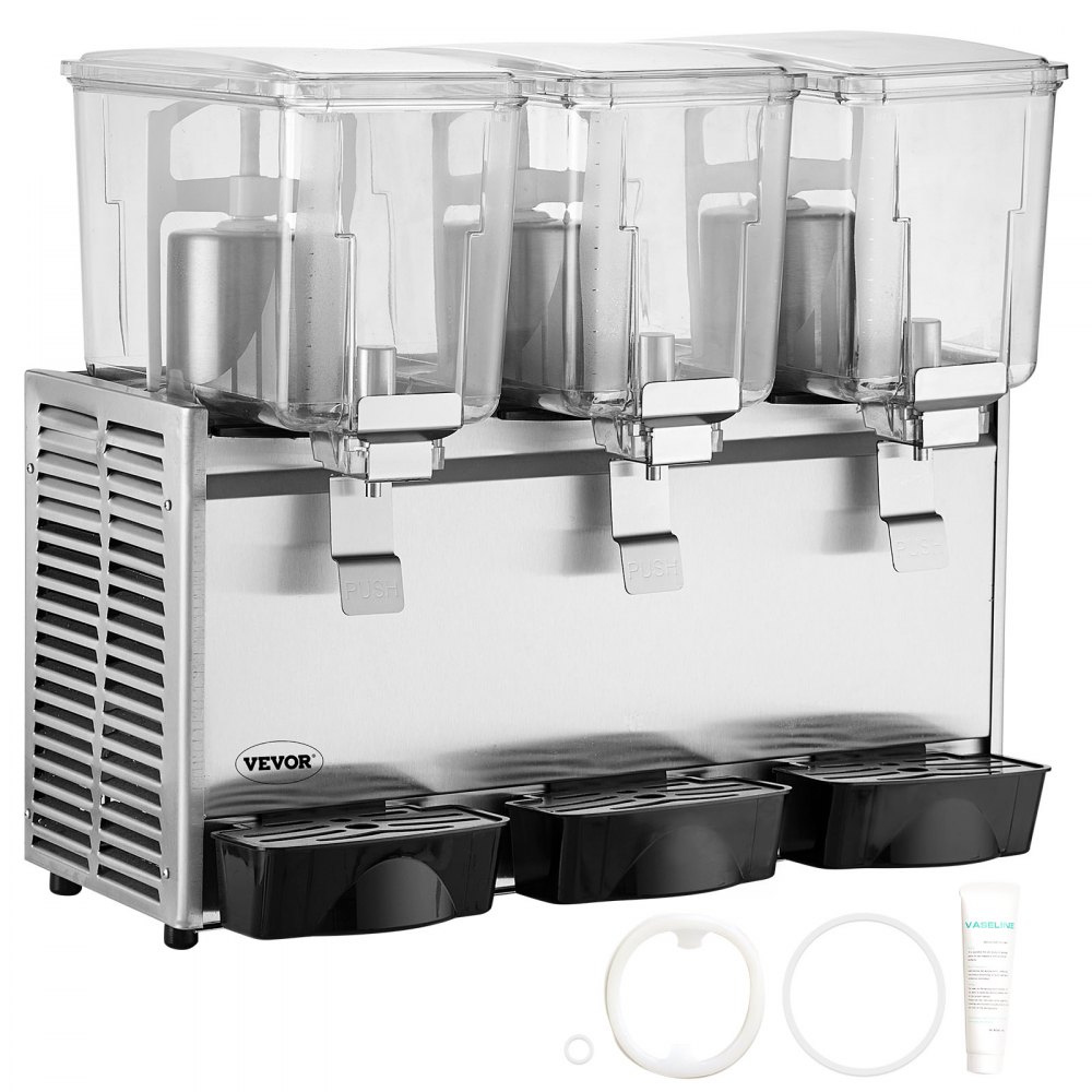 VEVOR Dispensador de bebidas comerciales, 13.6 Qt 12L 3 tanques Máquina de bebidas de té helado, 620W 304 Dispensador de jugo de acero inoxidable con controlador de termostato de 41 ℉-53.6 ℉, para beb