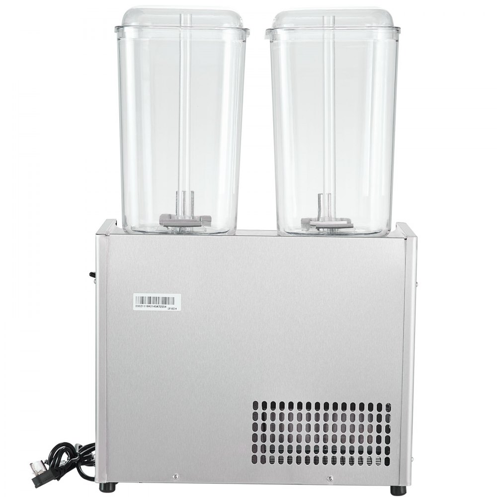 Dispensador de bebidas comercial VEVOR, 2 tanques de 18 L, 20.4 cuartos de galón, máquina para té helado, 590 W, dispensador de jugo de acero inoxidable 304 con controlador de termostato de 41 °F a 53.6 °F, para bebidas frías, restaurantes, hoteles y fiestas.