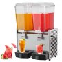 Dispensador de bebidas VEVOR con contenedores dobles que sirven té helado y ponche de frutas junto con vasos.