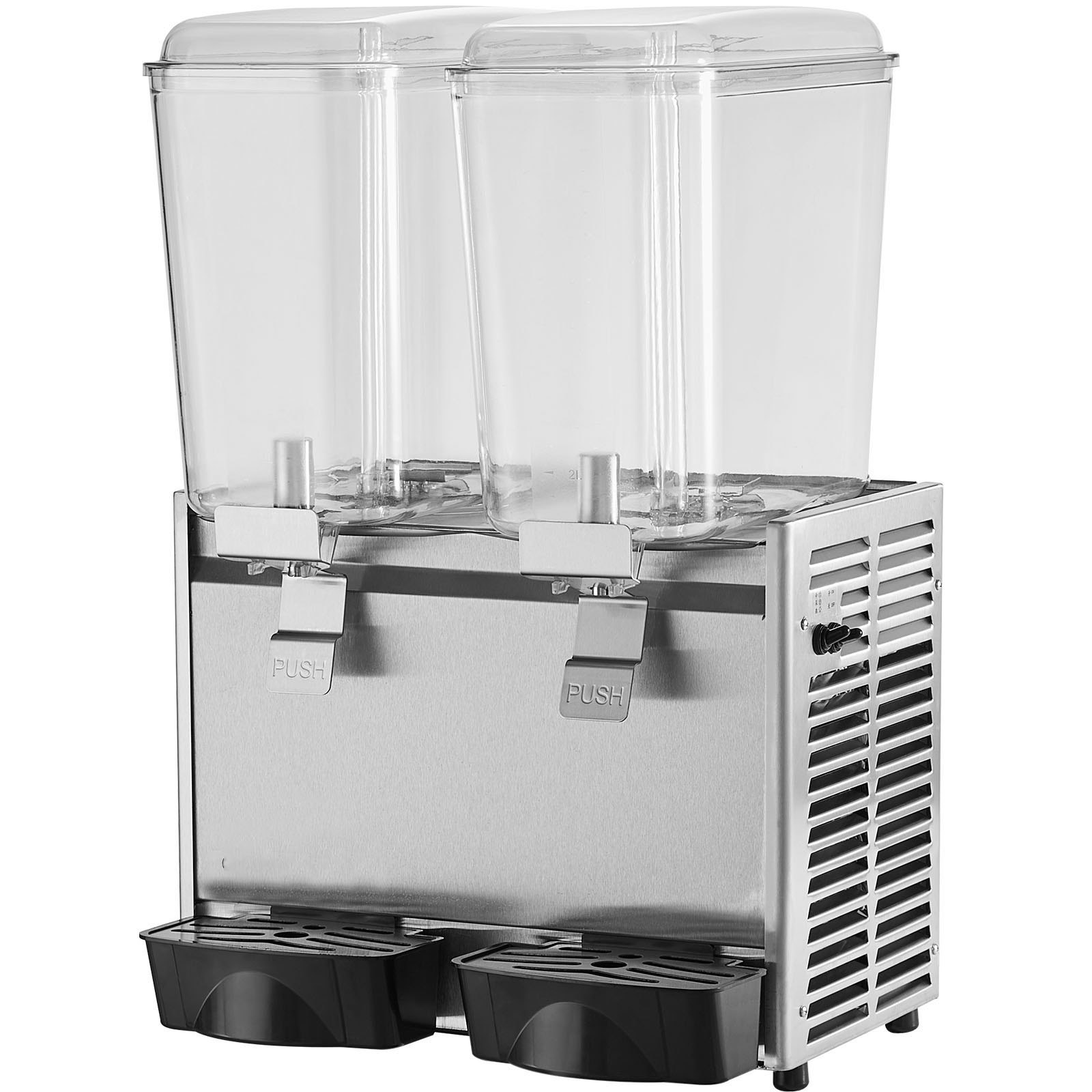 Dispensador de bebidas comercial VEVOR, 2 tanques de 18 L, 20.4 cuartos de galón, máquina para té helado, 590 W, dispensador de jugo de acero inoxidable 304 con controlador de termostato de 41 °F a 53.6 °F, para bebidas frías, restaurantes, hoteles y fiestas.