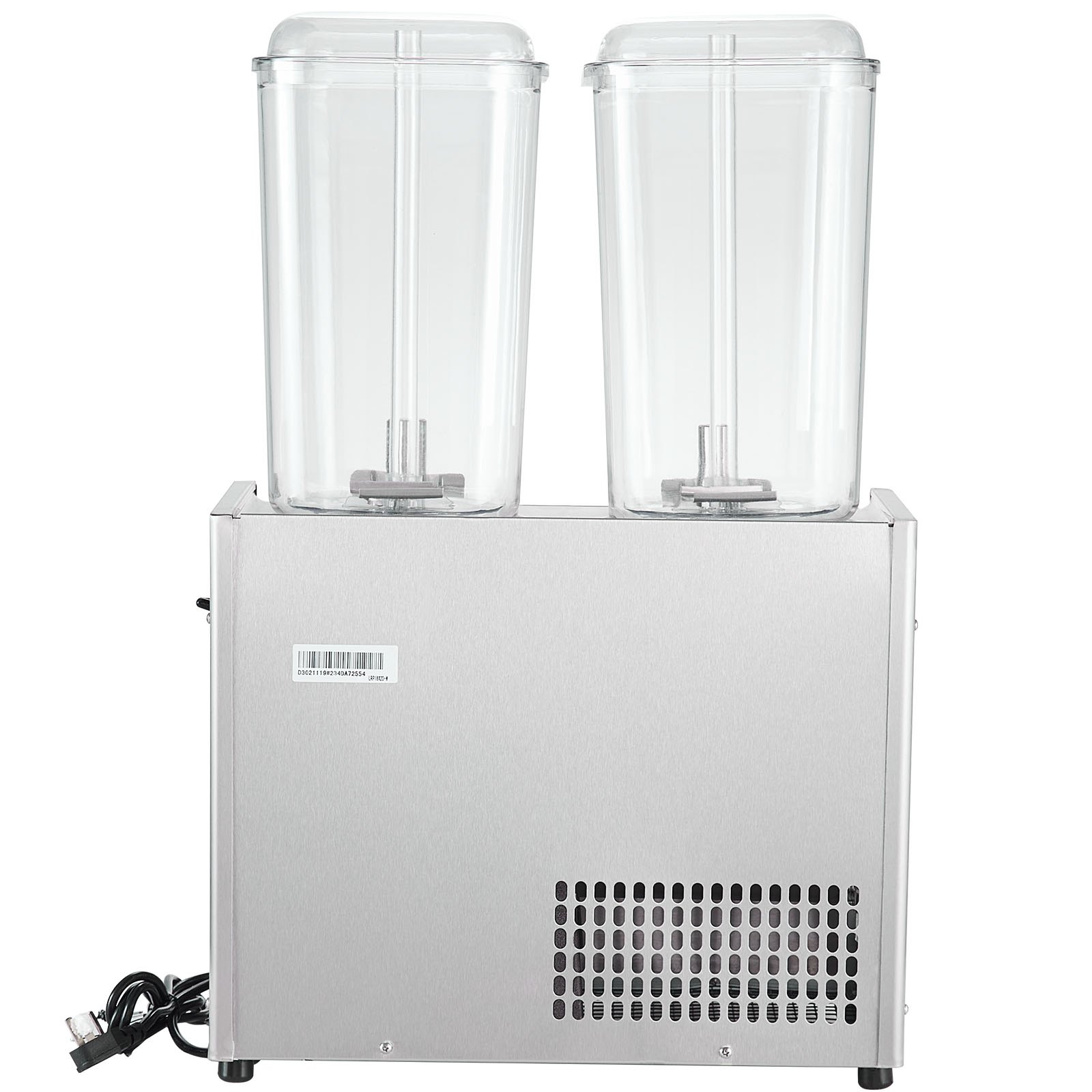 Dispensador de bebidas comercial VEVOR, 2 tanques de 18 L, 20.4 cuartos de galón, máquina para té helado, 590 W, dispensador de jugo de acero inoxidable 304 con controlador de termostato de 41 °F a 53.6 °F, para bebidas frías, restaurantes, hoteles y fiestas.