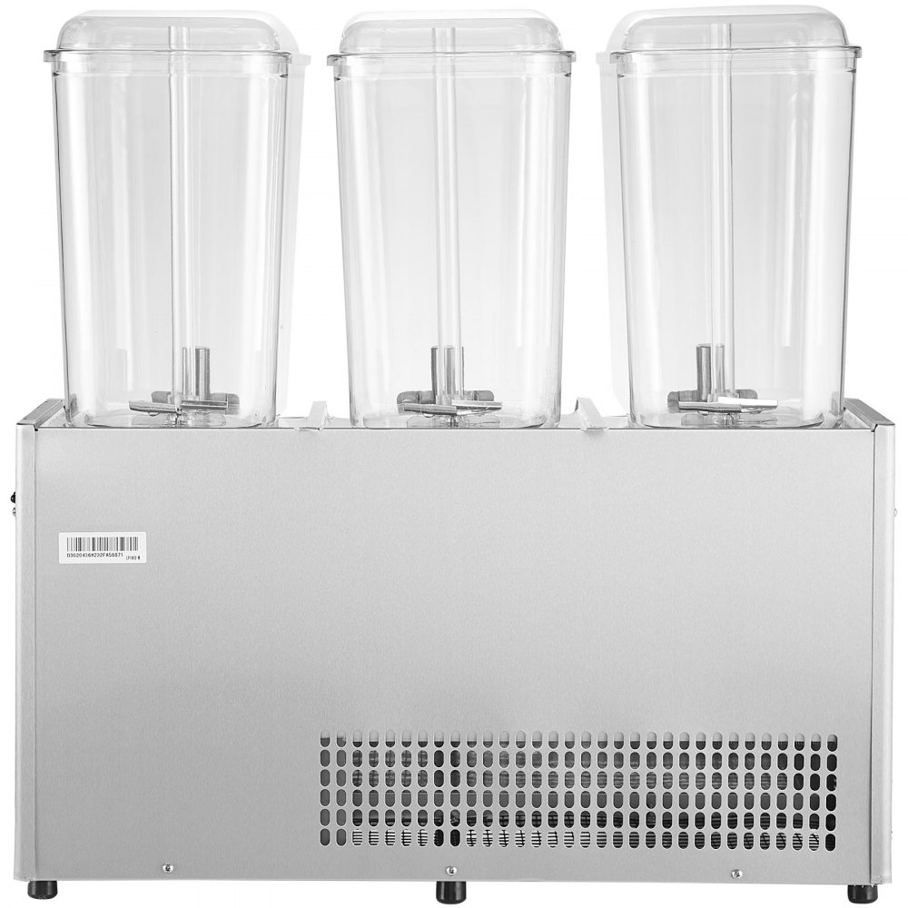 VEVOR Dispensador de bebidas comerciales, 20.4 Qt 18L 3 tanques Máquina de bebidas de té helado, 680W 304 Dispensador de jugo de acero inoxidable con controlador de termostato de 41 ℉-53.6 ℉, para bebidas frías restaurante hotel fiesta