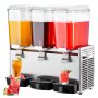 VEVOR Dispensador de bebidas comerciales, 20.4 Qt 18L 3 tanques Máquina de bebidas de té helado, 680W 304 Dispensador de jugo de acero inoxidable con controlador de termostato de 41 ℉-53.6 ℉, para bebidas frías restaurante hotel fiesta