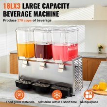 VEVOR Dispensador de bebidas comerciales, 20.4 Qt 18L 3 tanques Máquina de bebidas de té helado, 680W 304 Dispensador de jugo de acero inoxidable con controlador de termostato de 41 ℉-53.6 ℉, para bebidas frías restaurante hotel fiesta