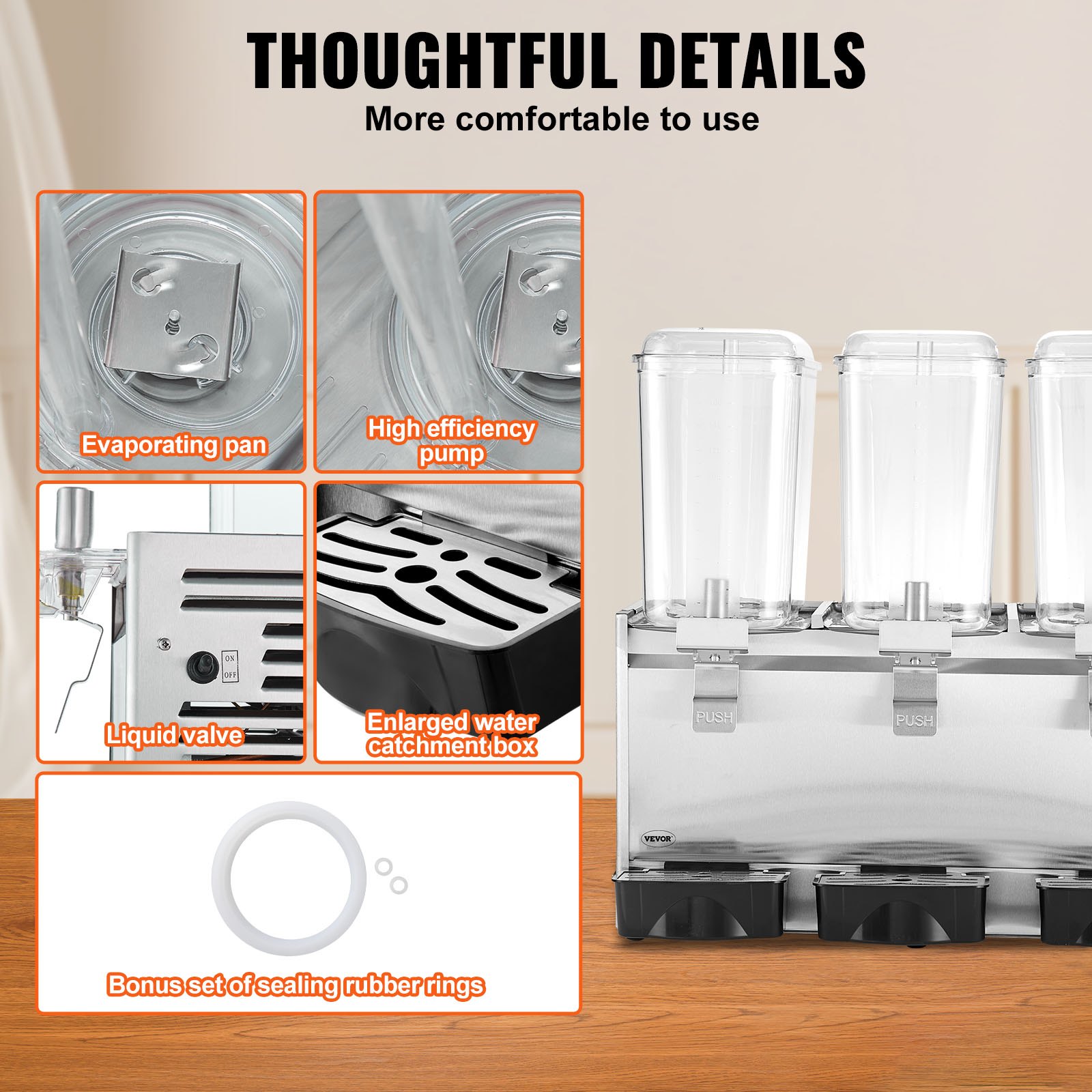 VEVOR Dispensador de bebidas comerciales, 20.4 Qt 18L 3 tanques Máquina de bebidas de té helado, 680W 304 Dispensador de jugo de acero inoxidable con controlador de termostato de 41 ℉-53.6 ℉, para bebidas frías restaurante hotel fiesta