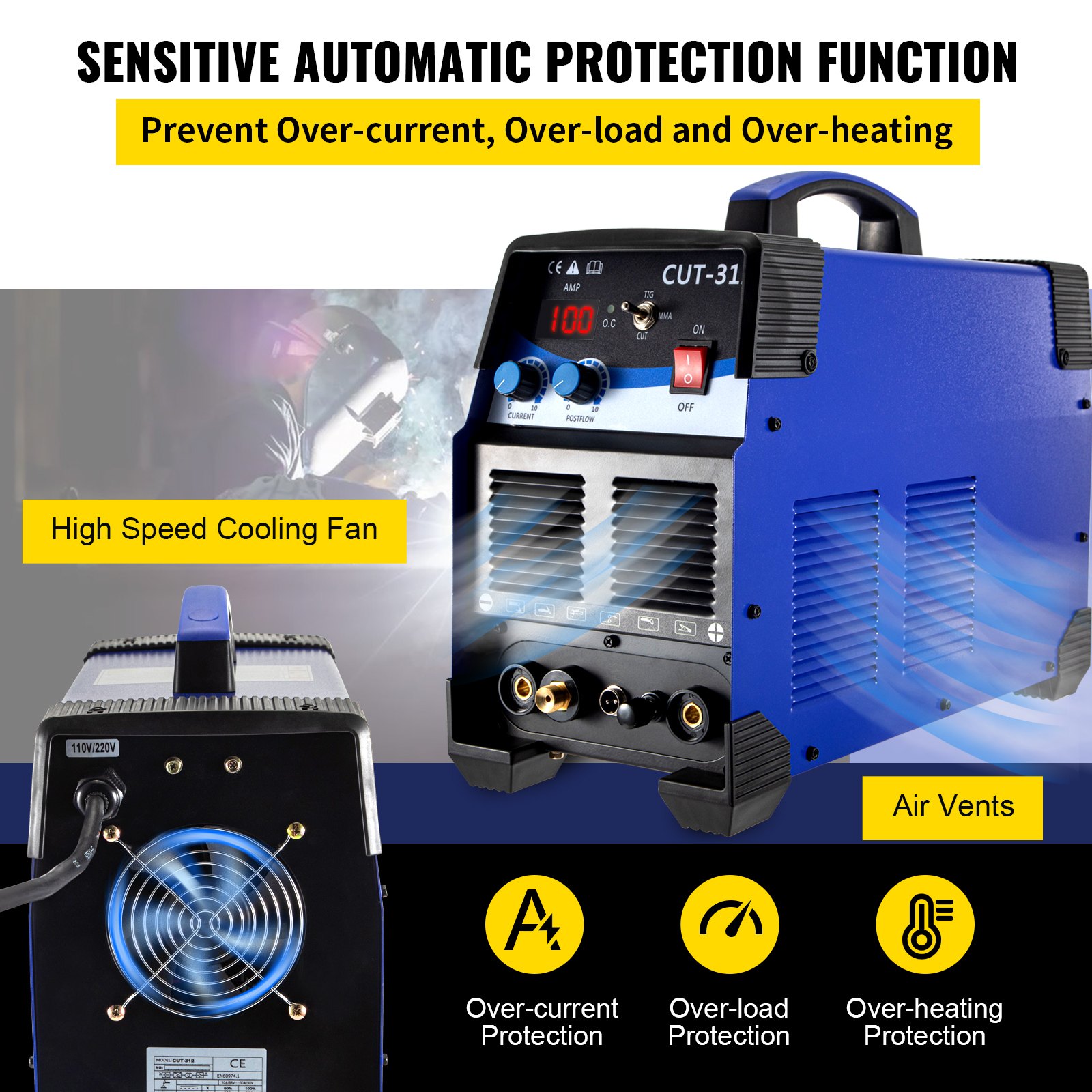VEVOR TIG/MMA Cortador de plasma CT312P 3 en 1 Máquina de soldadura combinada Soldador Tig 120A Soldador de arco 120A Cortador de plasma 30A Máquina de corte por plasma de arco piloto sin contacto Voltaje dual 110 220V