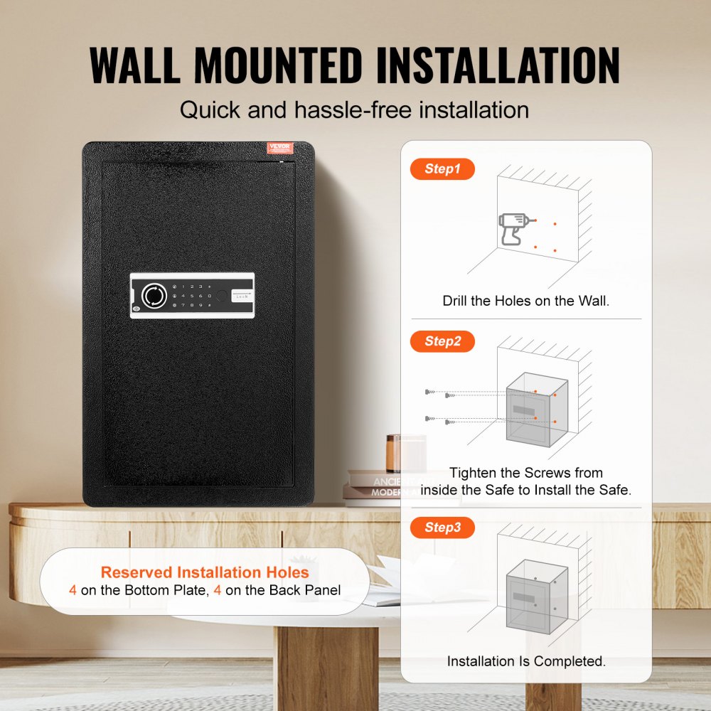 VEVOR Caja de seguridad de una puerta de 4.0 pies cúbicos con cerradura con llave y contraseña, caja de seguridad con bolsa ignífuga, estante para llaves, luz LED y 2 estantes para dinero, documentos, joyas y objetos de valor, color negro