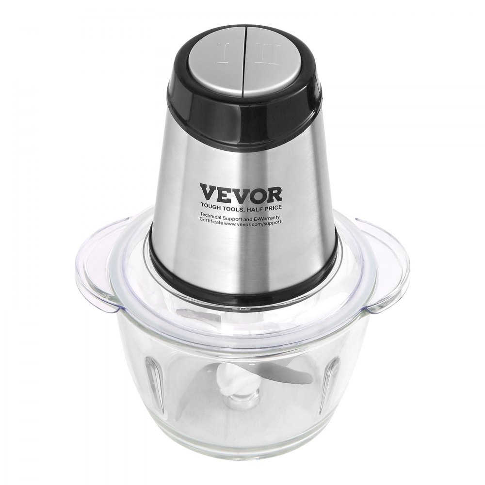 Procesador de alimentos VEVOR, picadora de carne eléctrica con 4 cuchillas de acero inoxidable, 400 W, recipiente de vidrio de 5 tazas, 2 velocidades, para comida de bebé, carne, cebolla y verduras.