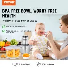 VEVOR Procesador de Alimentos, Picadora de Carne Eléctrica con Cuchillas de Acero Inoxidable de 4 Alas, 8 Tazas+5 Tazas Dos Tazones, Picadora de Alimentos Eléctrica de 400 W, Molinillo de Alimentos de 2 Velocidades para Alimentos para Bebés, Carne, Cebolla, Verduras