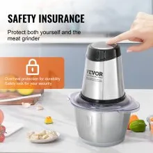 VEVOR Procesador de Alimentos, Picadora de Carne Eléctrica con Cuchillas de Acero Inoxidable de 4 Alas, 8 Tazas+5 Tazas Dos Tazones, Picadora de Alimentos Eléctrica de 400 W, Molinillo de Alimentos de 2 Velocidades para Alimentos para Bebés, Carne, Cebolla, Verduras