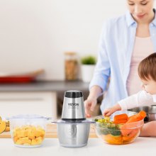 VEVOR Procesador de Alimentos, Picadora de Carne Eléctrica con Cuchillas de Acero Inoxidable de 4 Alas, 8 Tazas+5 Tazas Dos Tazones, Picadora de Alimentos Eléctrica de 400 W, Molinillo de Alimentos de 2 Velocidades para Alimentos para Bebés, Carne, Cebolla, Verduras