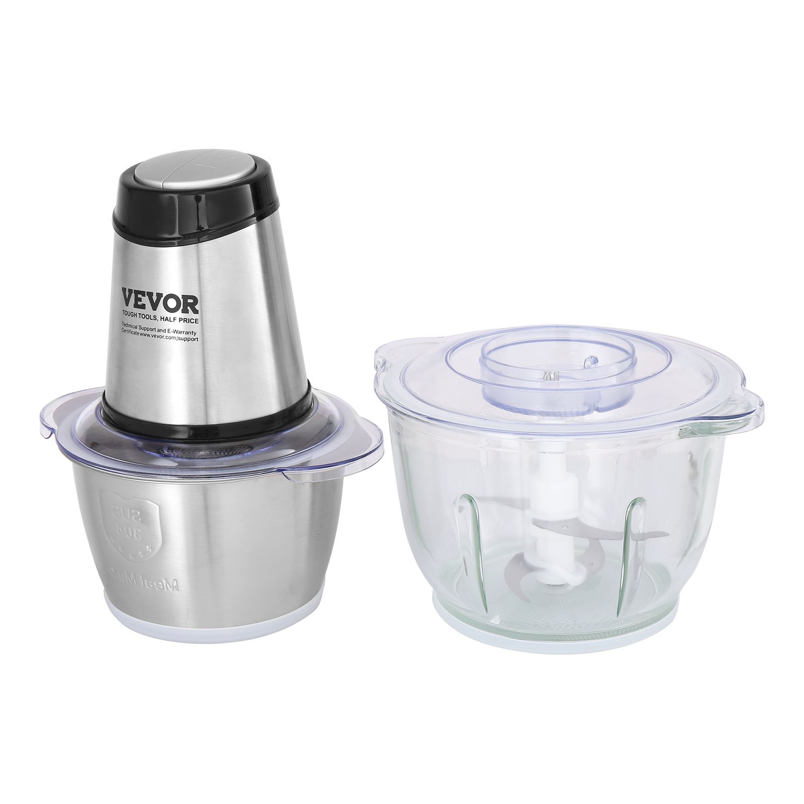 Procesador de alimentos VEVOR, picadora de carne eléctrica con cuchillas de acero inoxidable de 4 asas, capacidad de 8 tazas + 5 tazas, dos tazones, 400 W, 2 velocidades, para comida de bebé, carne, cebolla y verduras.