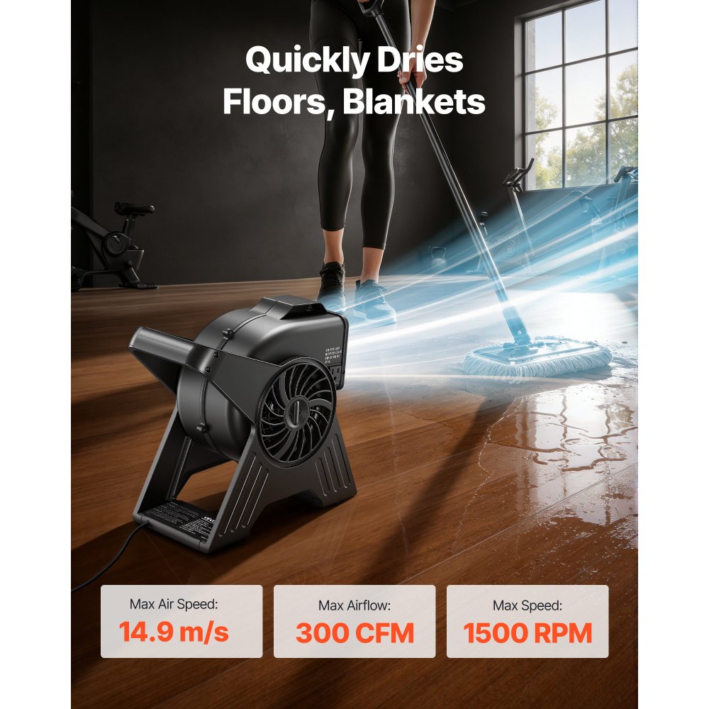 Ventilador portátil VEVOR de 33 cm, 300 CFM, 3 velocidades, flujo de aire multiángulo, ligero y portátil, de alta velocidad, para secar, deshumidificar, alfombras, circulación de aire y refrigeración.
