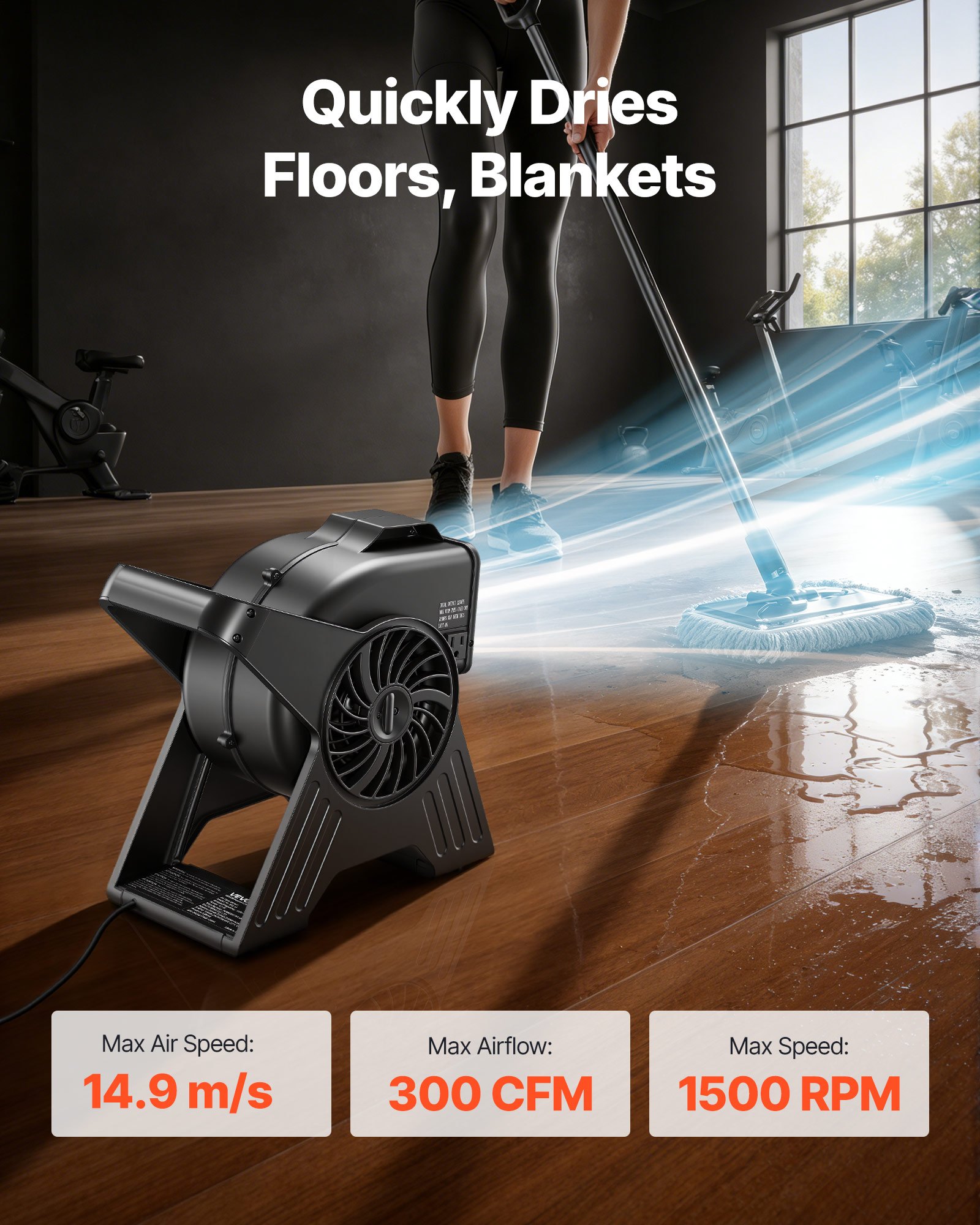 Ventilador portátil VEVOR de 33 cm, 300 CFM, 3 velocidades, flujo de aire multiángulo, ligero y portátil, de alta velocidad, para secar, deshumidificar, alfombras, circulación de aire y refrigeración.