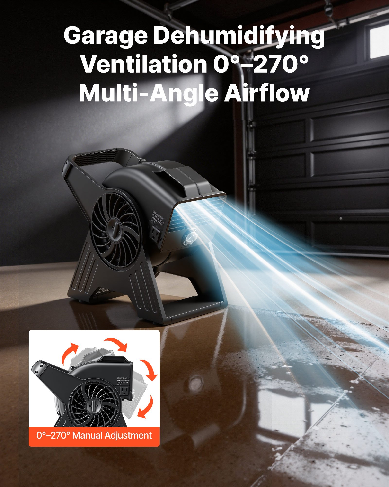 Ventilador portátil VEVOR de 33 cm, 300 CFM, 3 velocidades, flujo de aire multiángulo, ligero y portátil, de alta velocidad, para secar, deshumidificar, alfombras, circulación de aire y refrigeración.