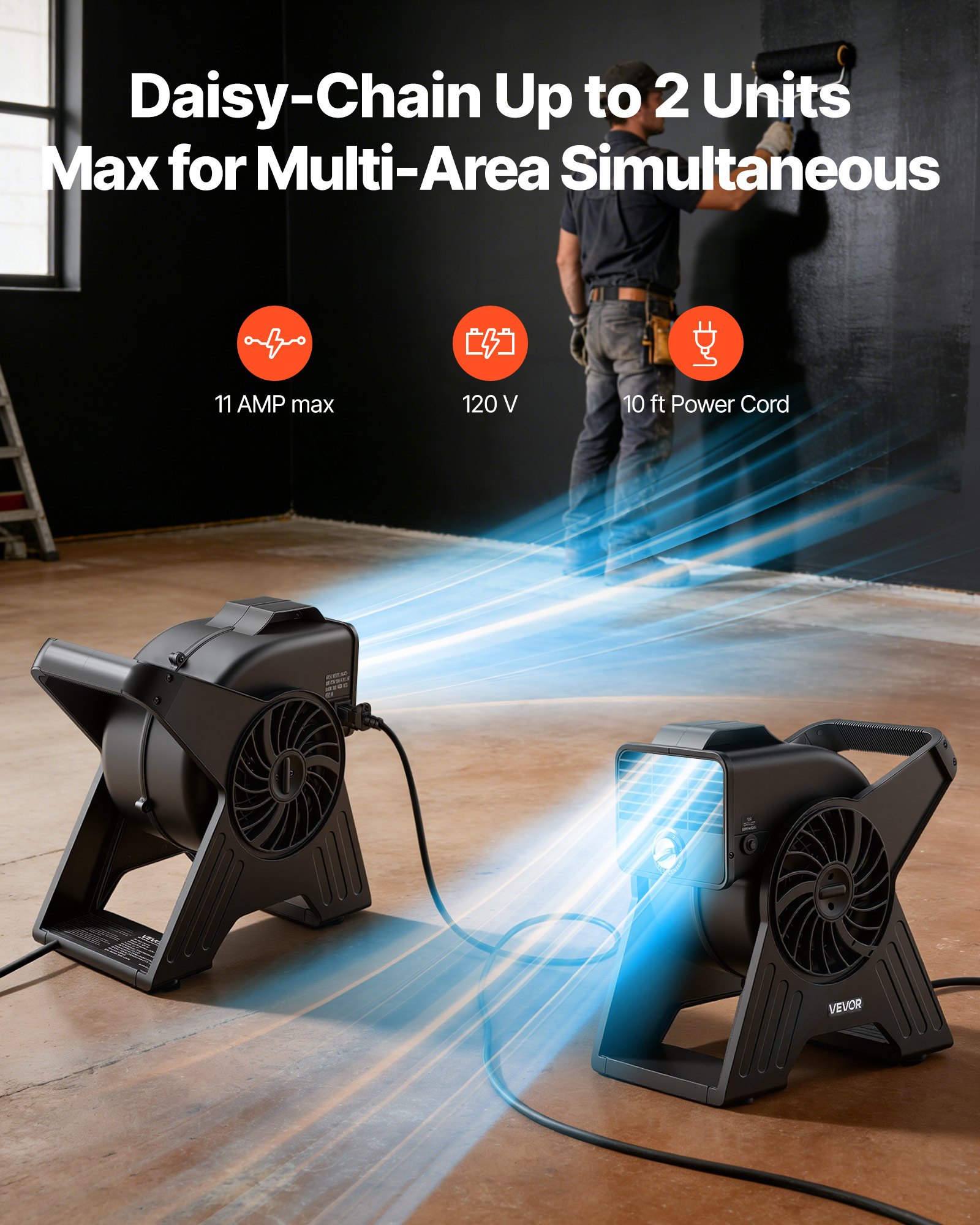 Ventilador portátil VEVOR de 33 cm, 300 CFM, 3 velocidades, flujo de aire multiángulo, ligero y portátil, de alta velocidad, para secar, deshumidificar, alfombras, circulación de aire y refrigeración.