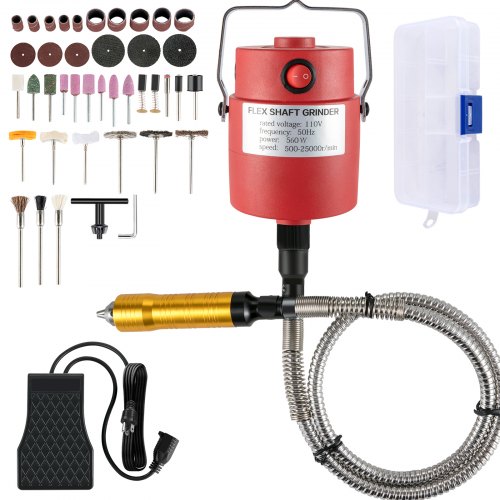 VEVOR Flex Shaft Grinder 560W Herramienta rotativa con mandril de 3 mordazas de 1/4 "y pedal de velocidad continua Carver giratorio 500-25000RPM Máquina de molienda colgante 131PCS para tallar, pulir, taladrar, pulir