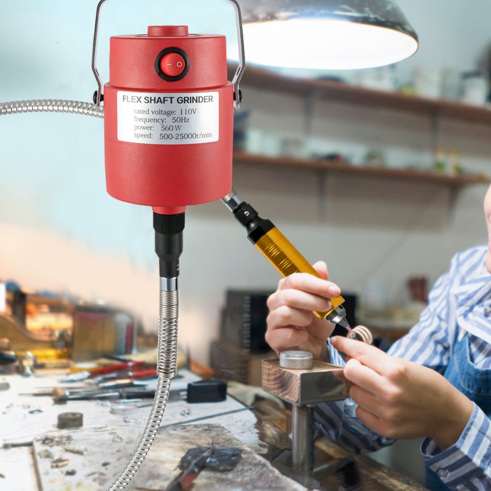 VEVOR Flex Shaft Grinder 560W Herramienta rotativa con mandril de 3 mordazas de 1/4 "y pedal de velocidad continua Carver giratorio 500-25000RPM Máquina de molienda colgante 131PCS para tallar, pulir, taladrar, pulir