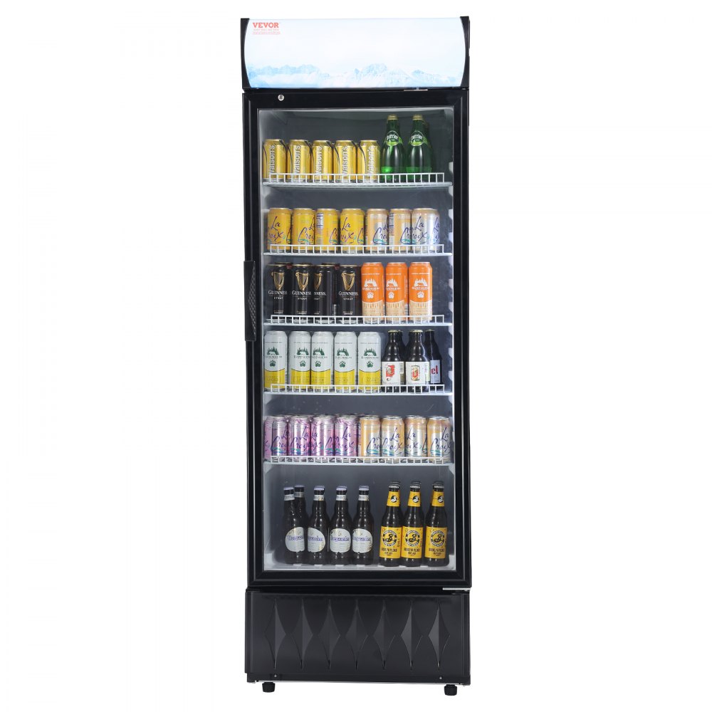 VEVOR Refrigerador Comercial Comercial, 12.2 Pies Cu./345L Refrigerador de Bebidas Refrigerador Comercializador, Refrigerador Vertical con Puerta de Vidrio con 5 Estantes Ajustables, Caja de Luz Personalizable