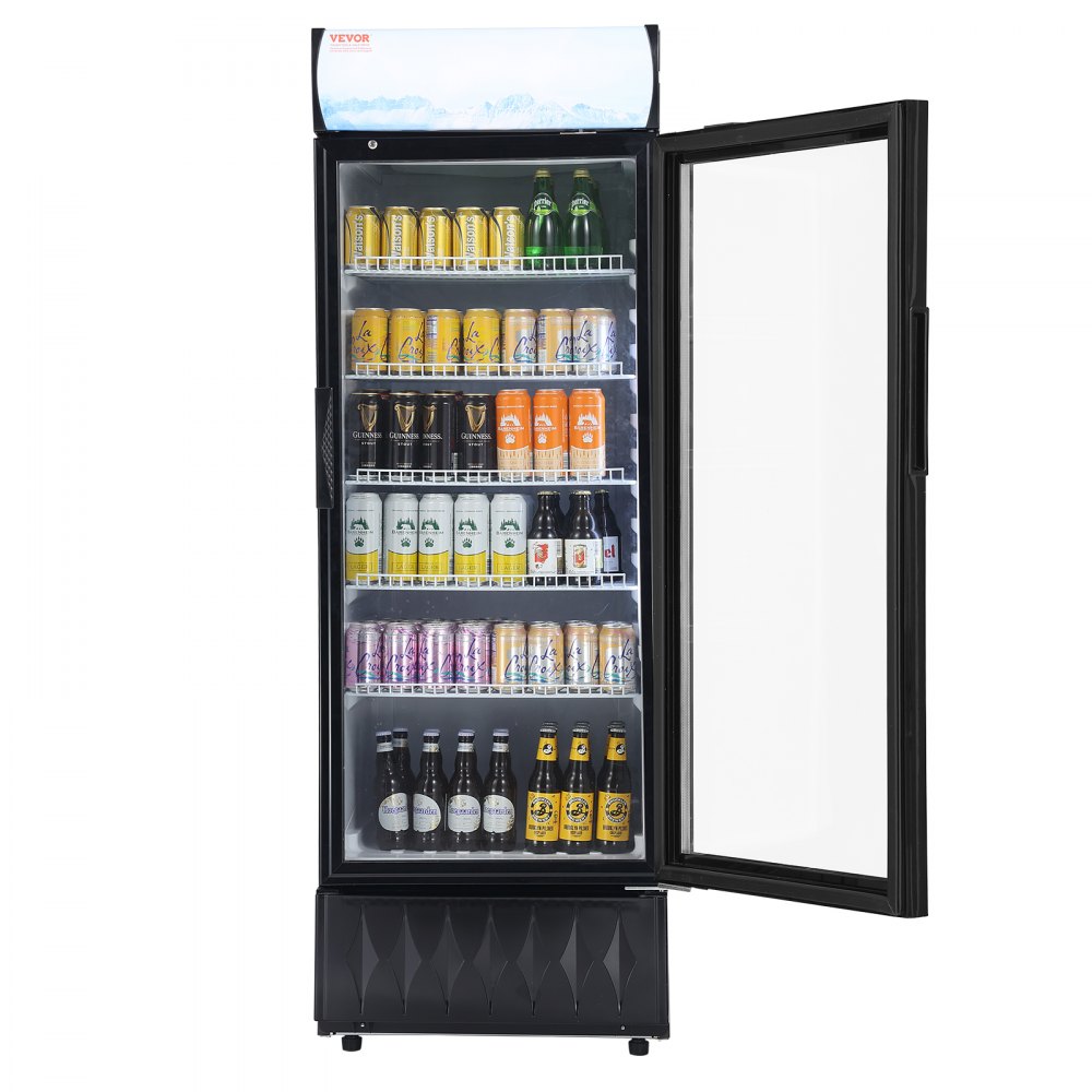 VEVOR Refrigerador Comercial Comercial, 12.2 Pies Cu./345L Refrigerador de Bebidas Refrigerador Comercializador, Refrigerador Vertical con Puerta de Vidrio con 5 Estantes Ajustables, Caja de Luz Personalizable