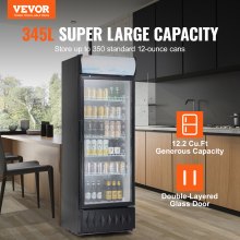 VEVOR Refrigerador Comercial Comercial, 12.2 Pies Cu./345L Refrigerador de Bebidas Refrigerador Comercializador, Refrigerador Vertical con Puerta de Vidrio con 5 Estantes Ajustables, Caja de Luz Personalizable