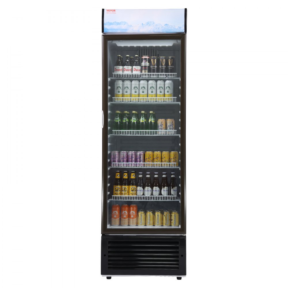Refrigerador comercial VEVOR, 420 L (14,8 pies cúbicos), refrigerador de bebidas, refrigerador vertical con puerta de vidrio y 5 estantes ajustables, caja de luz personalizable.