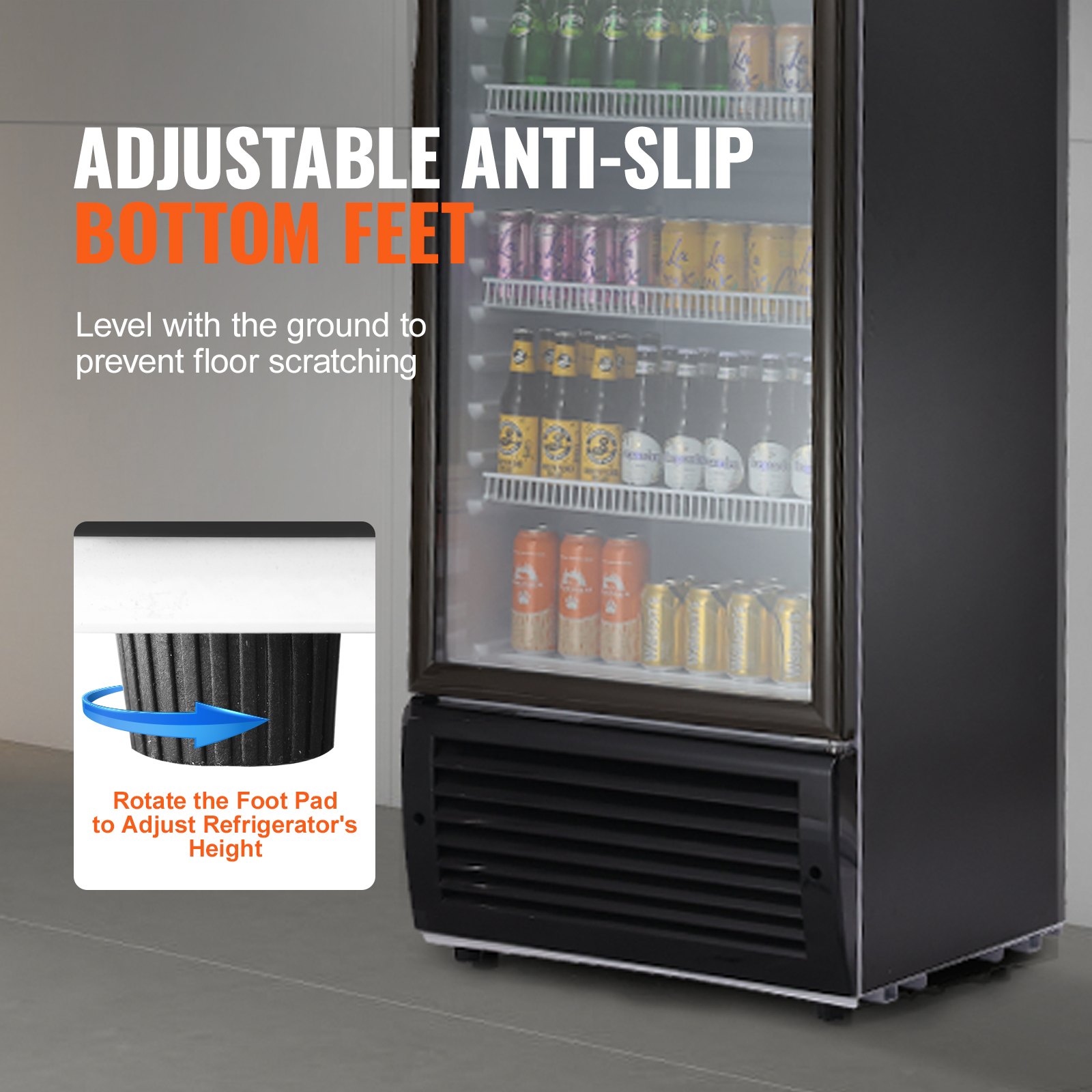 Refrigerador comercial VEVOR, 420 L (14,8 pies cúbicos), refrigerador de bebidas, refrigerador vertical con puerta de vidrio y 5 estantes ajustables, caja de luz personalizable.