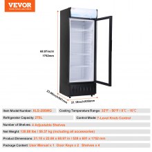 VEVOR Refrigerador Comercial Comercial, 9.7 Pies Cu./275L Refrigerador de Bebidas Refrigerador Comercializador, Refrigerador Vertical con Puerta de Vidrio con 4 Estantes Ajustables, Caja de Luz Personalizable