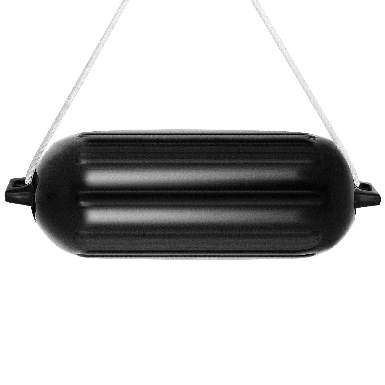 Defensa de barco VEVOR negra colgante con cuerda blanca para protección marina.