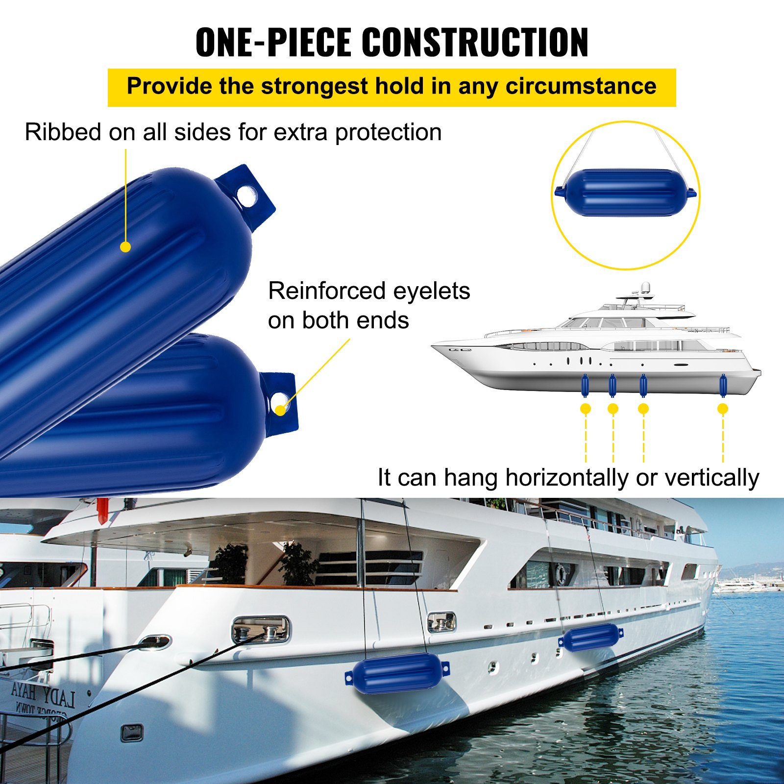 Defensas para barco VEVOR, acanaladas para protección, ojales reforzados, para colgar horizontal o verticalmente.
