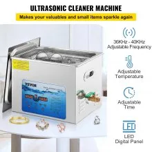 VEVOR Limpiador ultrasónico frecuencia ajustable de 36 KHz ~ 40 KHz 15 L 110 V máquina de limpieza ultrasónica con temporizador digital y calentador