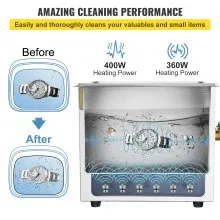 VEVOR Limpiador ultrasónico frecuencia ajustable de 36 KHz ~ 40 KHz 15 L 110 V máquina de limpieza ultrasónica con temporizador digital y calentador
