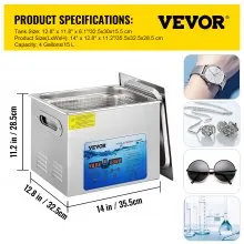 VEVOR Limpiador ultrasónico frecuencia ajustable de 36 KHz ~ 40 KHz 15 L 110 V máquina de limpieza ultrasónica con temporizador digital y calentador