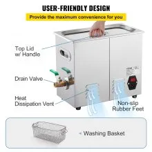 VEVOR Limpiador ultrasónico frecuencia ajustable de 36 KHz ~ 40 KHz 6 L 110 V máquina de limpieza ultrasónica con temporizador digital y calentador
