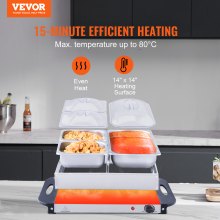 VEVOR Servidor de buffet eléctrico y calentador de alimentos, juego de plato de frotamiento portátil de acero inoxidable de 14" x 14" con control de temperatura y sartén apta para horno, perfecto para catering, fiestas, eventos, entretenimiento, plateado, ETL