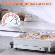 VEVOR Servidor de buffet eléctrico y calentador de alimentos, juego de plato de frotamiento portátil de acero inoxidable de 14" x 14" con control de temperatura y sartén apta para horno, perfecto para catering, fiestas, eventos, entretenimiento, plateado, ETL