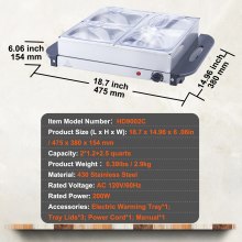 VEVOR Servidor de buffet eléctrico y calentador de alimentos, juego de plato de frotamiento portátil de acero inoxidable de 14" x 14" con control de temperatura y sartén apta para horno, perfecto para catering, fiestas, eventos, entretenimiento, plateado, ETL