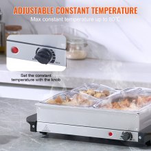 VEVOR Servidor de buffet eléctrico y calentador de alimentos, juego de plato de frotamiento portátil de acero inoxidable de 14" x 14" con control de temperatura y sartén apta para horno, perfecto para catering, fiestas, eventos, entretenimiento, plateado, ETL