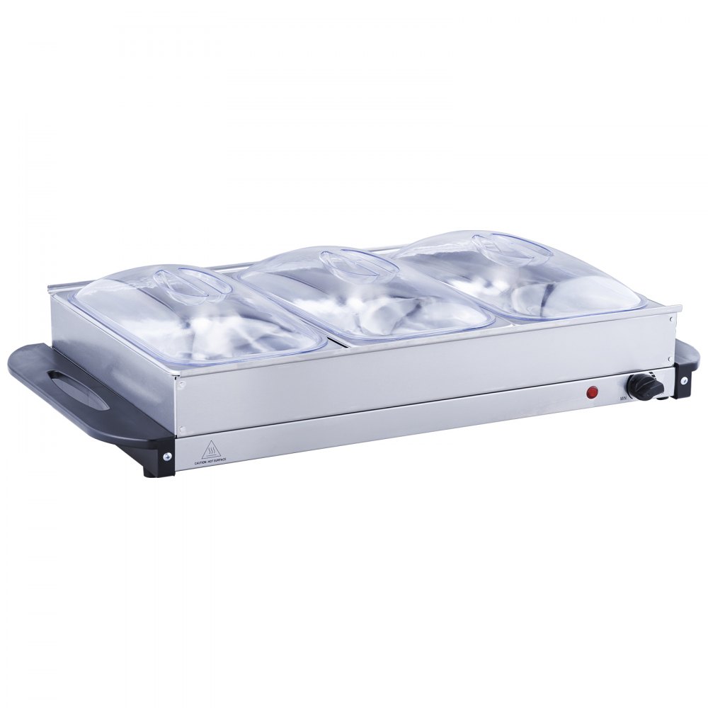Servidor de buffet eléctrico y calentador de alimentos VEVOR, juego de plato de calentamiento portátil de acero inoxidable de 65 x 38 cm con control de temperatura y bandeja apta para horno, perfecto para catering, fiestas, eventos y entretenimiento, plateado, ETL