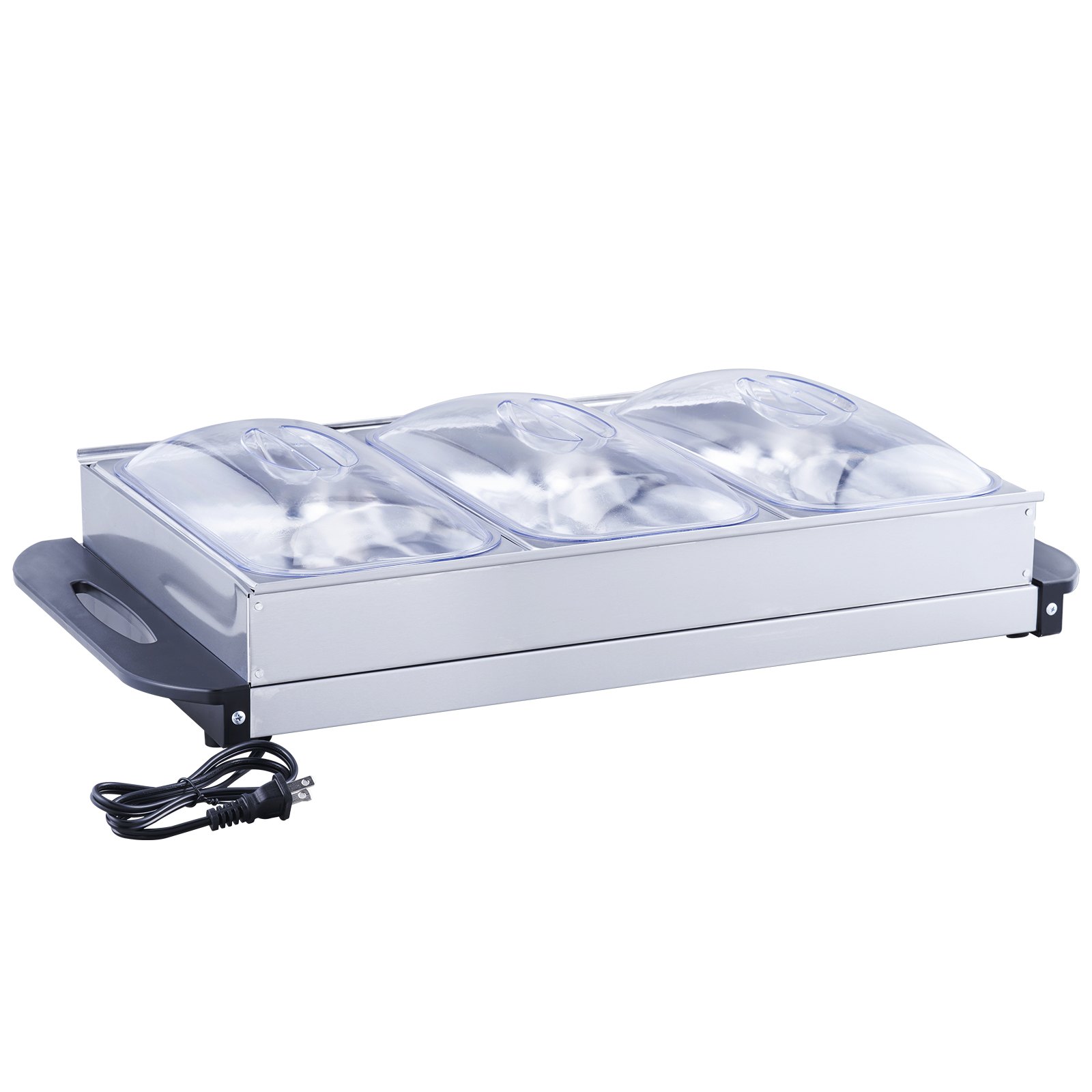 Servidor de buffet eléctrico y calentador de alimentos VEVOR, juego de plato de calentamiento portátil de acero inoxidable de 65 x 38 cm con control de temperatura y bandeja apta para horno, perfecto para catering, fiestas, eventos y entretenimiento, plateado, ETL