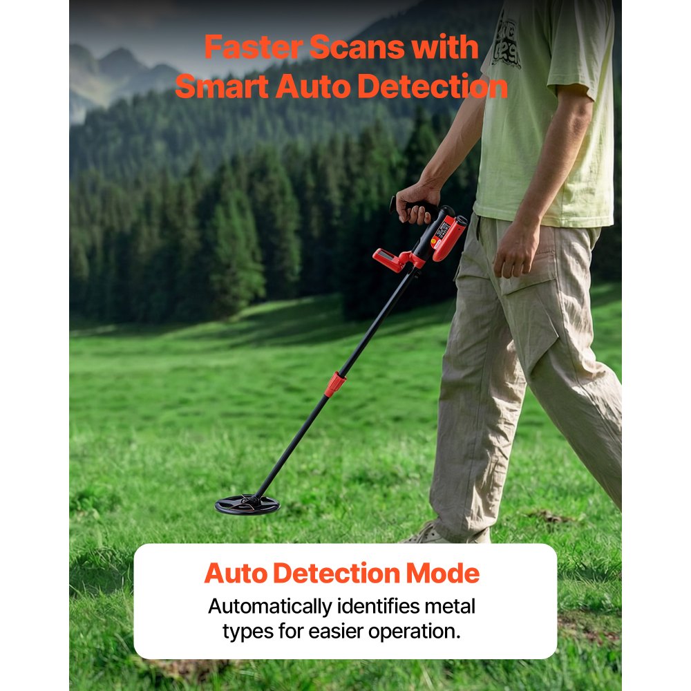 Detector de metales VEVOR, ligero, de 6", con pantalla LCD, bobina de búsqueda impermeable IP68, ajustable de 22,8" a 33,8", de alta precisión, fácil de usar, para detectar oro y buscar tesoros.