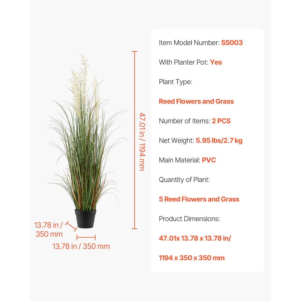 VEVOR Césped Artificial, Paquete de 2, 120 cm, Césped Artificial en Maceta, Arbustos Verdes Artificiales de PVC Premium para Interiores, Exteriores, Casas, Jardines, Oficinas, Decoración de Hogar, Inauguración, Verde