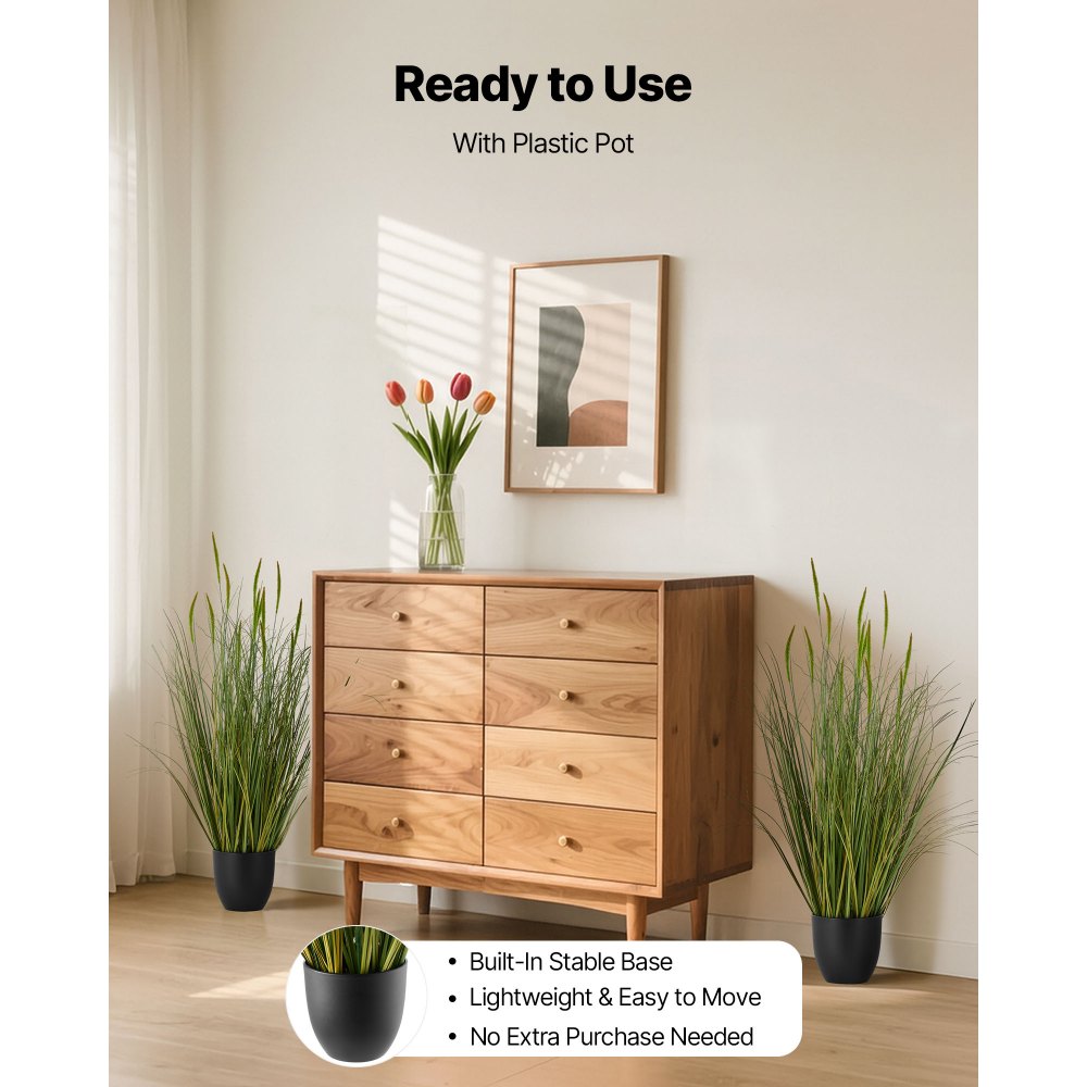 VEVOR Césped Artificial, Paquete de 2, 89 cm, Hierba de Totora en Maceta, Arbustos Verdes Artificiales de PVC Premium para Interiores, Exteriores, Casas, Jardines, Oficinas, Decoración de Hogar, Inauguración, Verde
